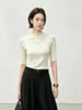 26 Otoño Temprano Nuevo [Estilo Elegante] Camiseta de punto de manga tres cuartos con cuello semi-alto, camiseta interior elástica ajustada de manga media 32073