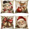 Juego de Fundas de Almohada Navideñas Vintage de Papá Noel de Amazon Transfronterizo Impresas Decoración para el Hogar