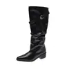 Hebilla de cinturón estilo post-apocalíptico punta fina botas de tacón alto de dos usos mujer 2026 Otoño/Invierno Nuevas Botas Largas de Gamuza Tacón Grueso Caña Alta