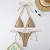Nuevo Bikini Europeo y Americano Separado Traje de Baño Tejido Especial Color Sólido Multicolor Encaje Triangular Sexy Traje de Baño para Mujeres