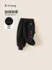 Pantalones de chándal para niños Bangxuan, estilo chino étnico, pantalones para niños pequeños, forro polar integrado, engrosados, cálidos, pantalones joggers para niños