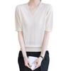 Camiseta de Manga Corta para Mujer 2025 Nueva Holgada Talla Grande Cuello en V Ropa de Madre Estilo Verano Punto de Tricot Camiseta Ropa de Trabajo