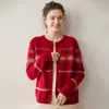 Camisa Básica Jacquard Feminina, Casaco Espesso de Botão Único Estilo Suave, Cardigã de Cashmere, Gola Redonda Feminina Novo Estilo Outono e Inverno 2025