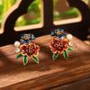 Novo estilo chinês gota de óleo borboleta anel explosão pérola brincos alto senso temperamento gradiente flor gota de óleo colar