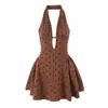 Comércio Exterior 2025 Primavera e Verão Novo Estilo Europeu e Americano Moda Feminina Sexy Hot Girl Decote em V Profundo Veludo Bolinhas Vestido de Alça