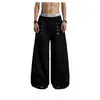 Calça casual reta com cintura elástica e vários botões para homens e mulheres, outono, cor sólida pesada, solta, perna larga, calça de moletom esportiva