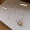 Colar Retrô Francês com Zircônia Olho de Tigre Coração Vazado Personalidade Única Corrente de Suéter Design de Nicho Acessório de Colar para Mulheres