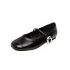 Versión de Piel de Vaca Punta Redonda Boca Baja Zapatos Planos Pequeños de Cuero Plateados Aumento Interno Suela Suave Zapatos Mary Jane para Mujer Primavera y Otoño