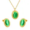 Pendientes y Collar con Piedra Ojo de Gato Ovalada Minimalista de Tendencia Europea y Americana Acero Inoxidable Juego de Joyería de Alta Gama Venta al por Mayor