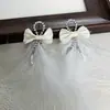 Brincos Estilo Fada com Pena Incrustada de Diamante Laço Franja de Pérola Super Fada Doce Feminino Elegante Brincos Elegantes para Mulheres