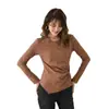 Camiseta básica de punto trenzado irregular de cuello redondo de forro polar, manga larga, otoño e invierno, con forro polar, más grosor, ropa interior elegante, camiseta, top ajustado