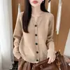 Cardigan floral de fio puro de lã estilo coreano suave para mulheres, novo suéter de tricô quente com botões, solto e espesso para outono e inverno
