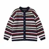 Cárdigan de punto a rayas para niña, suéter moderno estilo coreano nuevo 2026, suéter de cuello redondo para niños mayores, ropa exterior de otoño e invierno