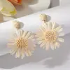 Brincos de Girassol Novos Tecidos de Ráfia Estilo Resort Boêmio Brincos de Flor Retro Europeus e Americanos Joias