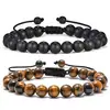 Pulsera trenzada de piedra volcánica popular de Amazon para hombre, pulsera de ojo de tigre con cuentas, pulsera de moda hecha a mano para hombre