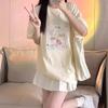 Blusas Femininas Fofas com Estampa de Gato Novas de Manga Curta Verão Soltas e Versáteis Doce Estilo Preppy Camiseta Tendência