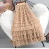 Falda de pastel de malla súper etérea y resistente, falda larga de tobillo para mujer primavera-verano con un diseño único, falda estilizada y de longitud completa