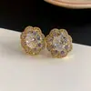 Luz de Luxo Flor Cristal Zircon Brincos Coreia do Sul Elegante Elegante Brincos Doces Simples All-match Cool Super Flash Brincos