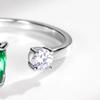Joyería Transfronteriza Anillo de Plata 925 con Incrustaciones de Gema Esmeralda Cultivada Anillo de Moda Simple de Venta Directa