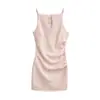 Vestido Tubinho Elegante Franzido Estilo Francês para Menina Picante de Nicho, Novo Vestido Bodycon Sexy Puro Desejo Plissado Slim-Fit de Primavera/Verão