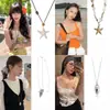 Collar Retro de Estrella de Mar para Chica Hot Cadena Larga para Suéter Estilo Vacacional Collar Plateado Escarchado Estilo Marino Colgante de Estrella