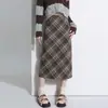 Falda de Lana a Cuadros para Mujer 2026 Otoño/Invierno Nueva Falda de Cintura Alta Adelgazante Línea A Falda Recta con Abertura de Longitud Media