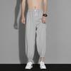 Calça de Moletom de Seda Gelada Masculina Verão Pé Preso Cor Sólida Calça Casual Marca Tendência Solta Fina Secagem Rápida Nove Pontos Calça Esportiva