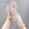 Luvas Femininas de Proteção Solar Primavera e Verão Luvas de Malha Respirável Estampa de Leopardo Luvas para Dirigir com Proteção Solar Luvas Finas de Renda Moda