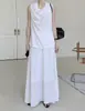 Estilo minimalista chic coreano: Top sin mangas con cuello drapeado + Falda larga, Conjunto de dos piezas para ir al trabajo para mujer