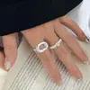 Anillo Redondo Cepillado Mate para Mujer, Diseño Único, Versátil, Moderno, Popular Estilo Nuevo, Anillo Abierto Ajustable, Anillo para Dedo Índice, Tendencia