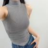 Chaleco de cuello alto ajustado para mujer, estilo 'hot girl', color liso de invierno, camiseta interior adelgazante, top irregular sin mangas