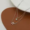 Cadena para clavícula elegante con microincrustaciones de circonita, galvanizada en oro real, diseño de nicho femenino, collar de estrella de cinco puntas de doble capa, collar versátil