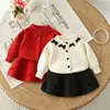 Conjunto de Suéter para Niña 2026 Nuevo Estilo Lazo Bloques de Color Cardigan Tejido Superior Conjunto de Suéter de Tres Piezas Primavera y Otoño