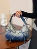 Bolso de mezclilla vintage para mujer, bolso de hombro casual versátil para el día a día, bolso de mano ligero, elegante bolso para debajo del brazo