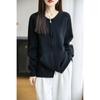 Novo Cardigan Suéter de Tricô com Gola Redonda Engrossado e Zíper Duplo para Outono/Inverno 2025 para Mulheres, Jaqueta Versátil de Cor Sólida, Top Tendência