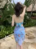 Puro Deseo Rosa Rojo Blanqueador Bikini de Chica Falda Envolvente Separados Cubriendo Carne Adelgazante Sexy Almohadilla para el Pecho Traje de Baño de Vacaciones Mujer Verano
