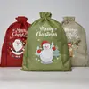 Saco de Presente de Juta de Natal Grande Saco do Papai Noel Reutilizável Embalagem de Presente de Feriado Bolsa com Cordão