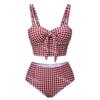 2025 Nuevo Estilo Japonés Cuadros Simple Doble Correa de Hombro Acero Push-up Moño de Gama Alta Dividido Traje de Baño de Vacaciones para Mujeres