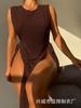 Nova moda de comércio exterior Europa e Estados Unidos quente blusa de maiô feminina sexy fenda grande nylon tecido de alta elasticidade todos os tipos de cor