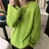 Suéter de felpa suave color verde pepino lechoso para mujer, nuevo cuello redondo, estilo casual holgado, jersey, top base de punto de manga larga