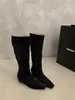 Botas versátiles de caña alta con punta cuadrada para otoño 2026, botas hasta la rodilla, nuevas botas estilo caballero de gamuza para mujer, estilo francés