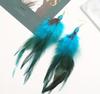 Pendientes de Plumas Bohemios Transfronterizos, Modernos y Elegantes, Exagerados Retro Largos de Borla Azul Pavo Real para Pendientes de Playa para Mujeres