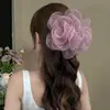 Grampo de rabo de cavalo suave em rede estilo coreano para mulheres, presilha de cabelo de fita floral de alta qualidade, presilha de tubarão estilo preguiçoso com laço, acessório de cabelo