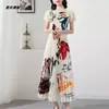 [Liquidação] conjunto moda feminina estampado manga curta comprimento médio saia plissada slim duas peças saia longa plissada
