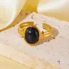 Anillo Abierto Redondo Maillard Retro Ojo de Tigre Corazón para Mujer Acero Inoxidable Resistente al Agua Colorido Permanente Galvanizado PVD