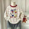 Camiseta Listrada de Manga Longa 100% Algodão para Meninas 2026 Nova Coleção Primavera/Outono Versão Coreana Casual Versátil Camiseta de Base para Crianças