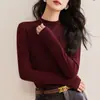 Top Máscara de Lã Tencel para Mulheres, Outono 2026 Camiseta Branca Fina de Base com Gola Alta e Ombros Normais