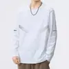 Camiseta de manga larga para hombre, de corte holgado y oversized, perfecta como capa base para el otoño, con estampados de moda y colores lisos, versátil y elegante