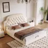Cama tapizada en tela francesa estilo crema dormitorio principal 1.8m cama de princesa cama con almacenamiento tirador cama plisada lujo ligero cama de boda