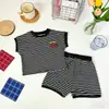 Conjunto de Dos Piezas de Punto Suave con Rayas de Cereza para Niñas Estilo Coreano, Manga Corta y Shorts, Estilo Dulce de Verano para Bebés
